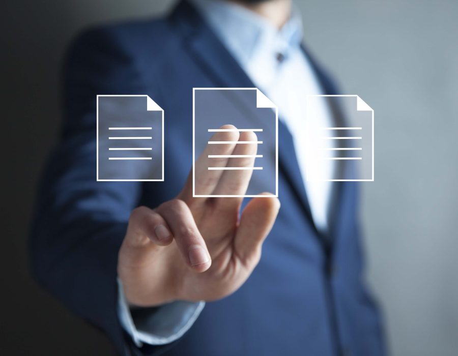 man touching file in screen
